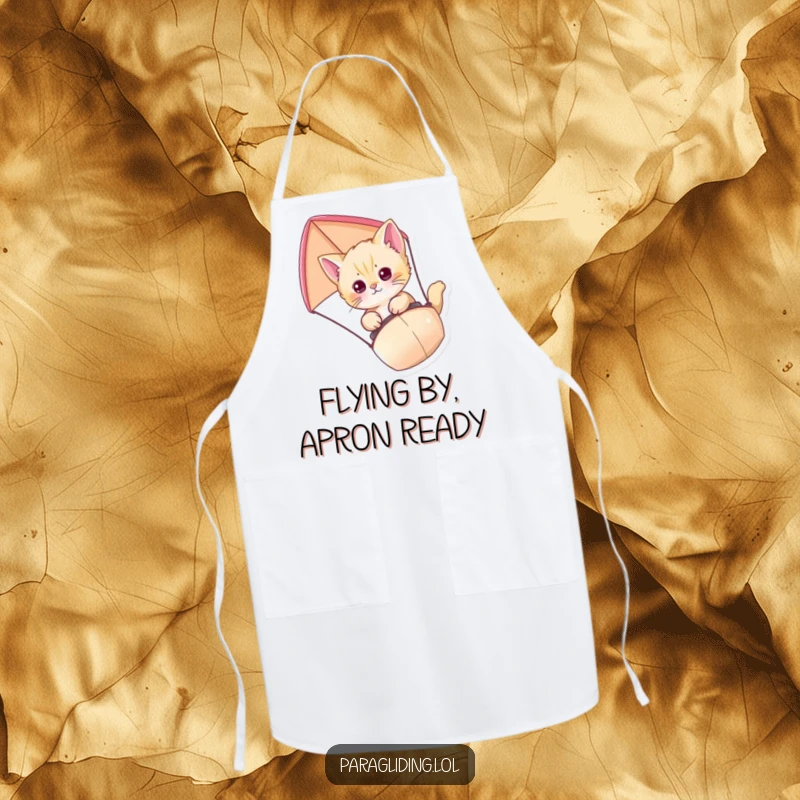 Funny Kitten Paraglider Apron featuring a curious kitten paragliding, ready for kitchen escapades with a splash of humor.