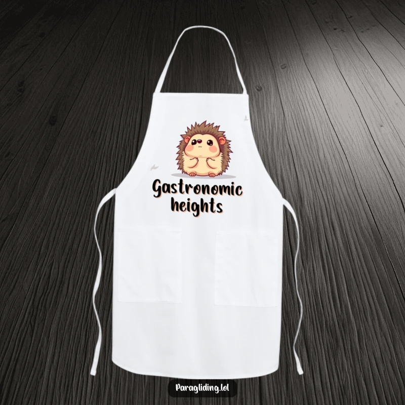 Funny apron with a hedgehog looking awestruck at the view below, perfect for humorous and enjoyable cooking.