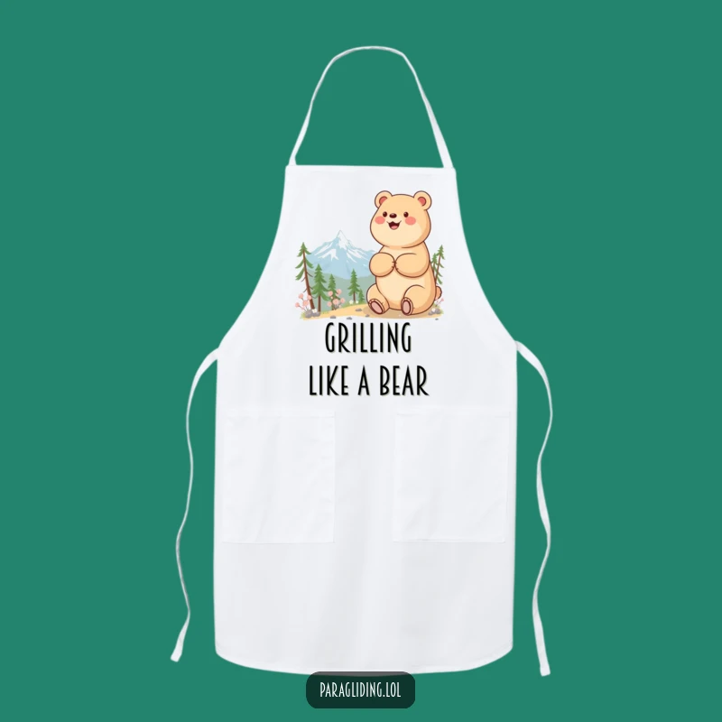 Funny Bear Mountain Apron: Chef Bear Enjoying View - Hilarious Kitchen Gift