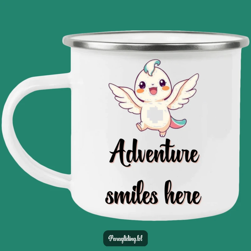 Funny Adventure Angel Camping Mug: Cheerful Creature Smiling, Outdoor Gift