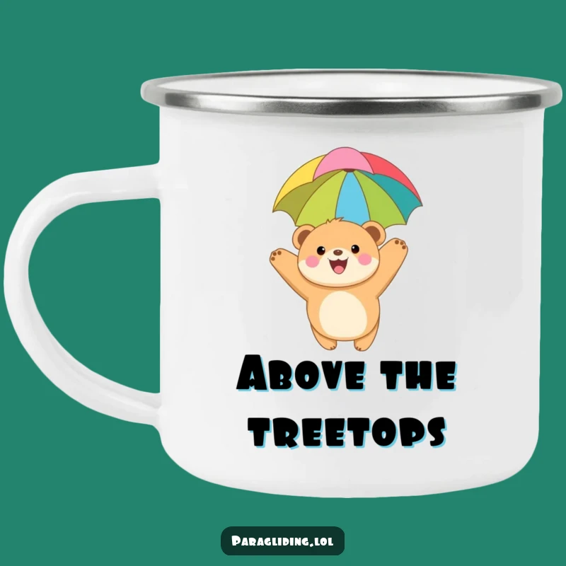 Funny Bear Cub Paragliding Camping Mug: Durable Adventure Drinkware & Funny Gift.