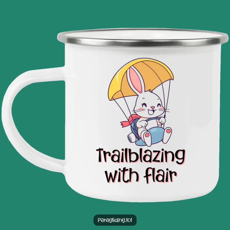 Funny Bunny Paragliding Camping Mug: Durable Adventure Drinkware & Funny Gift.