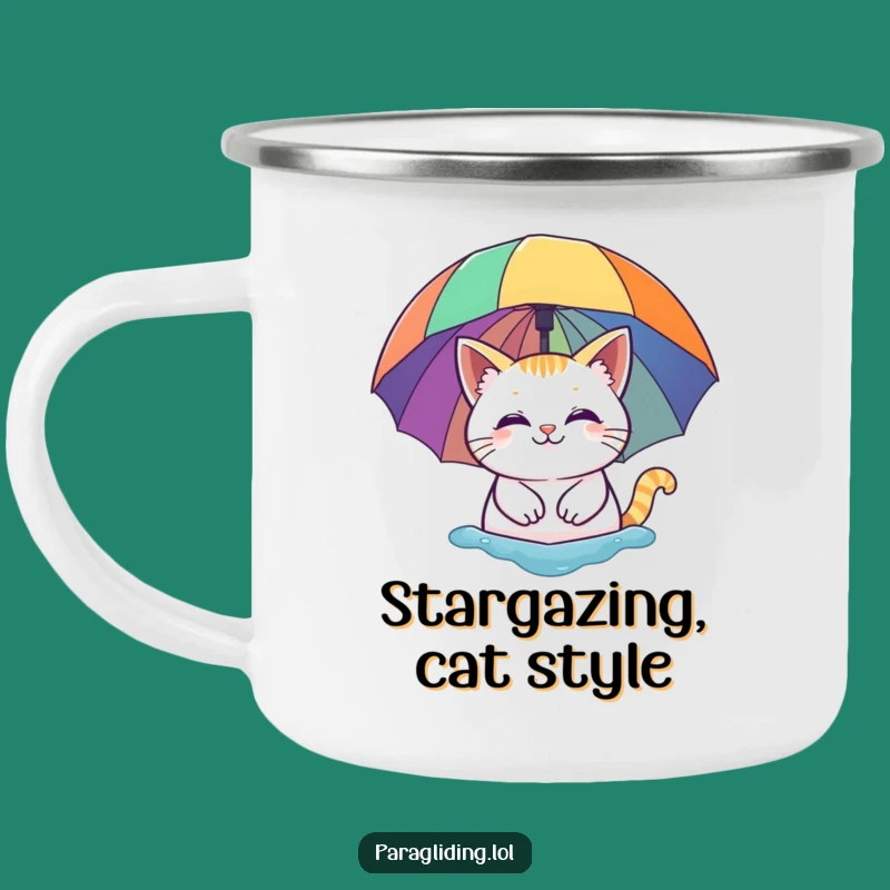 Funny Cat Rainbow Umbrella Camping Mug - Durable & Whimsical Outdoor Drinkware