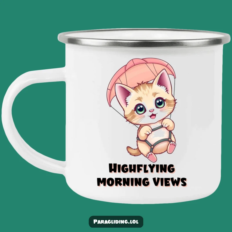 Funny Kitten Paragliding Camping Mug: Adventure Fuel for Outdoor Fun