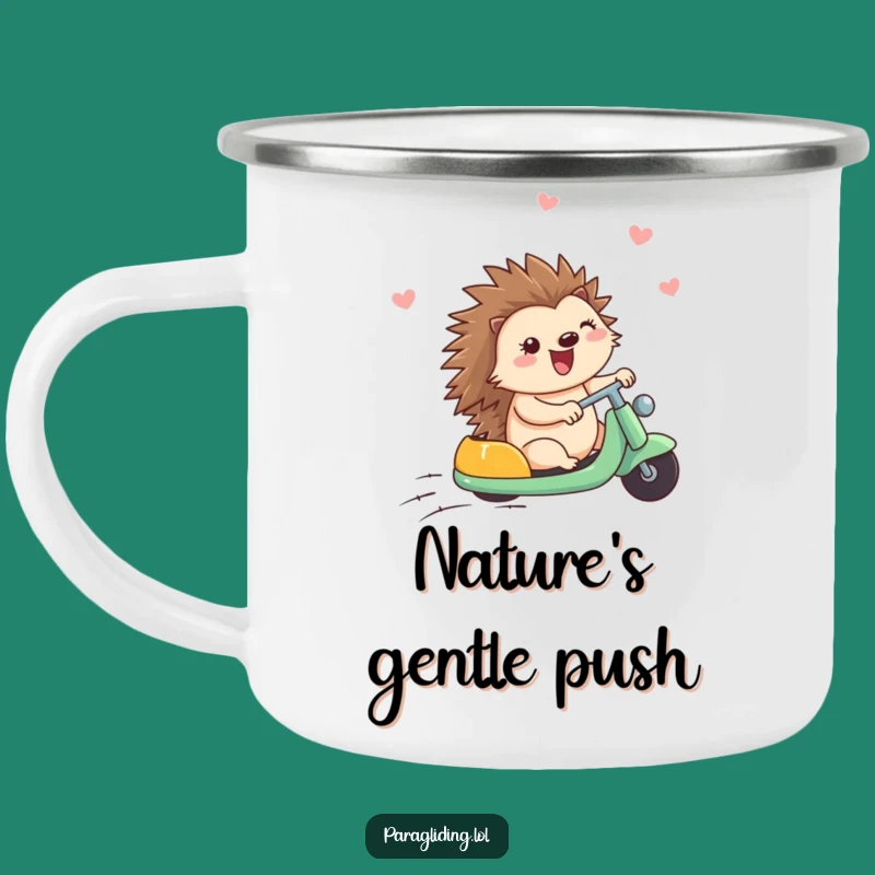 Funny Happy Hedgehog Breezy Ride Camping Mug: Adventure Fuelled by Joy