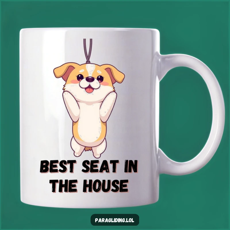 Funny Dog View Mug: Proud Pup's Suspended Adventure, Perfect Funny Gift