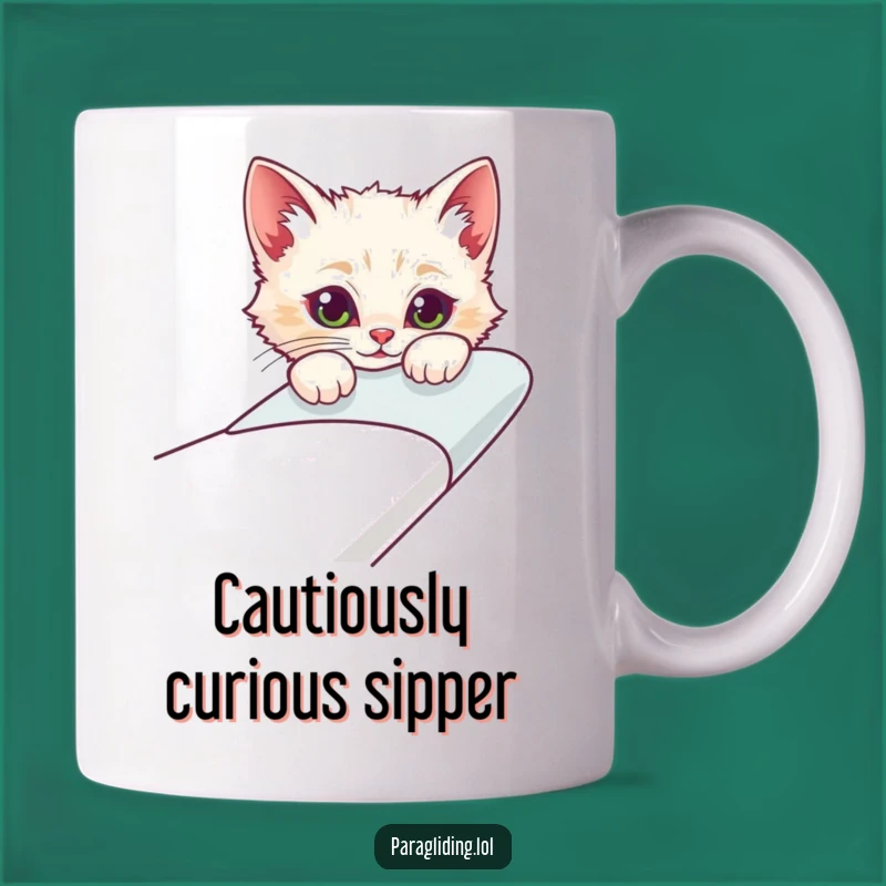 Funny Curious Cat Glider Mug: A Peek into Adventure for Coffee Lovers