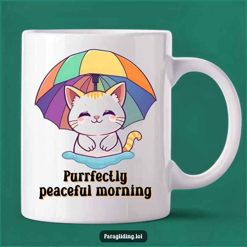 Funny Cat Rainbow Umbrella Mug - Whimsical Cartoon Gift for Feline Lovers