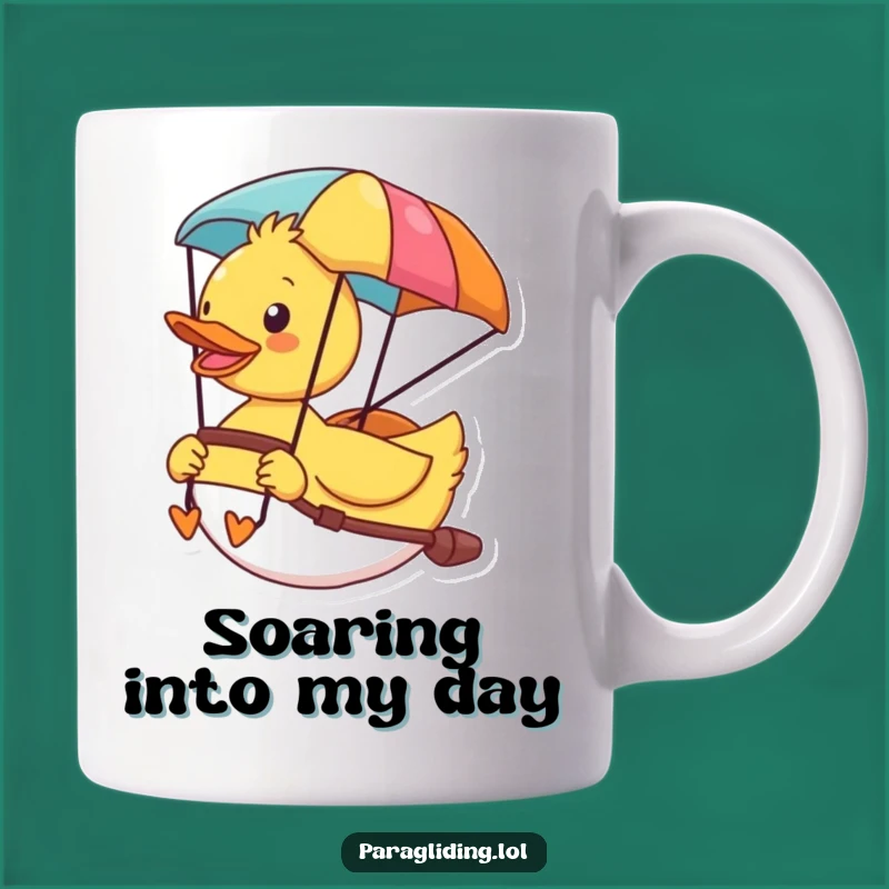 Funny Cheerful Duck Paragliding Mug: Perfect Gift for Adventure Lovers
