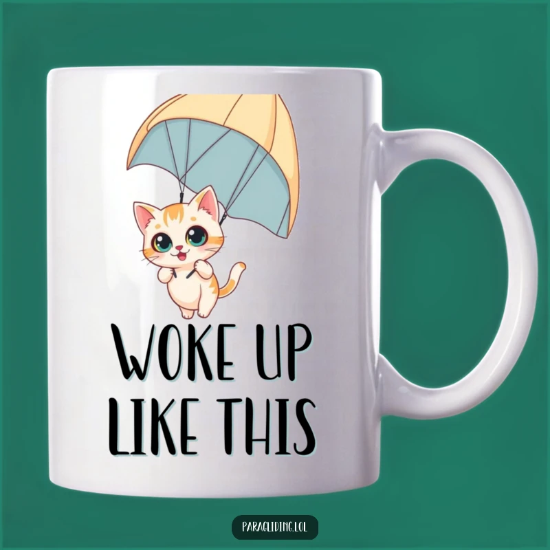 Funny Curious Cat Mug: Daring Paraglider Adventure Gift for Feline Fans