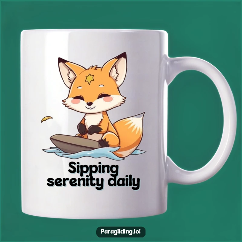 Funny Fox Paraglider Mug: Serene Feline Flight Gift for Nature Lovers