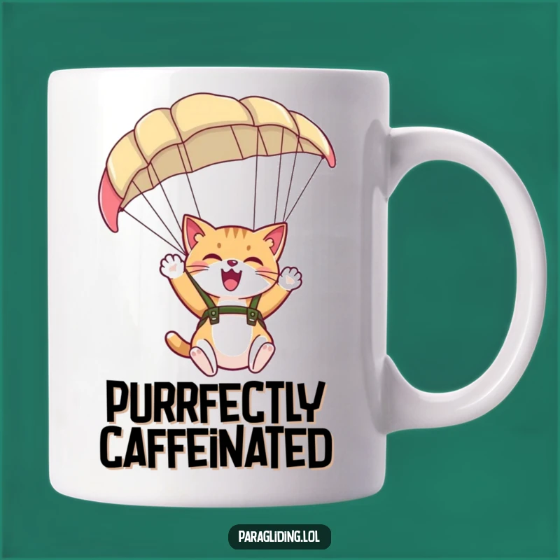 Funny Giggling Cat Paraglider Mug - Joyful Adventure Gift for Cat Lovers