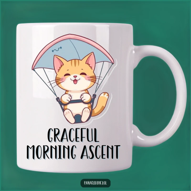 Funny Cat Paraglider Mug: Confident Pilot's Aerial Grace, Perfect Funny Gift