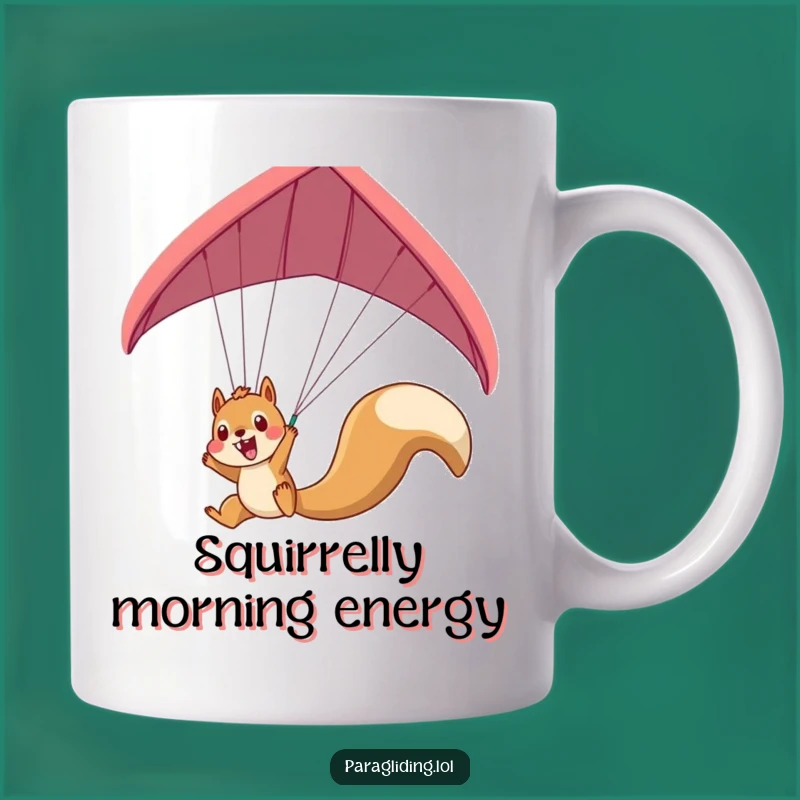 Funny Squirrel Paraglider Mug: Excited Dangling Fun for Your Morning