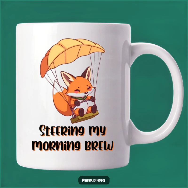 Funny Determined Fox Paragliding Mug - Focused Steers, Perfect Gift for Adventurers
