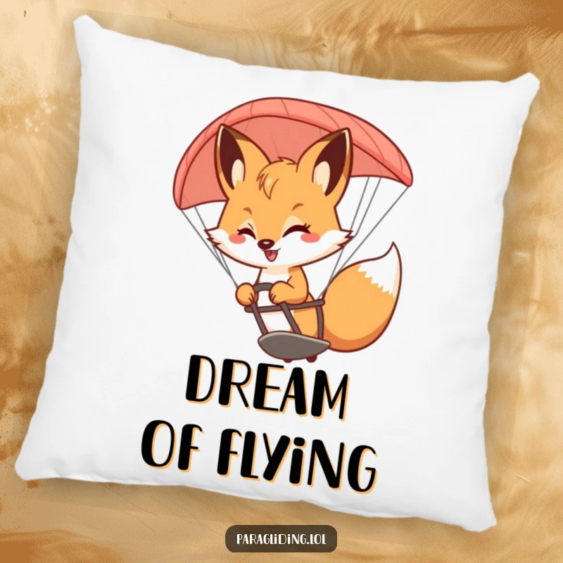 Funny Fox Pillow: A soft pillow featuring a bouncy fox with a smile, steering a paraglider with playful grace.