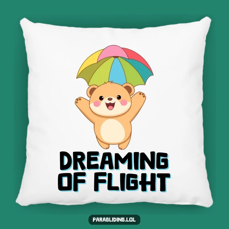 Funny Bear Cub Paragliding Pillow: Comfy Character Accent for Your Home & Funny Gift.