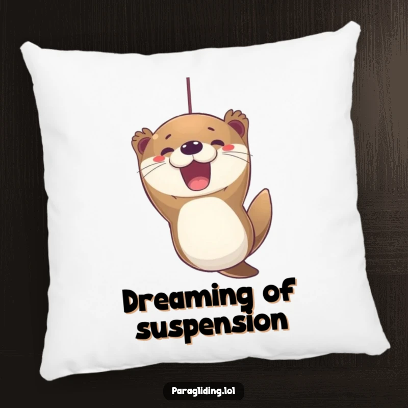 Funny otter paragliding pillow, featuring a soft, joyful otter suspended happily, perfect for adding comfort and humor.