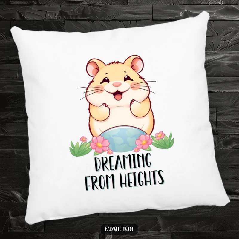 Funny pillow showing a smiling hamster viewing the world from above, offering comfort and a humorous, elevated perspective.
