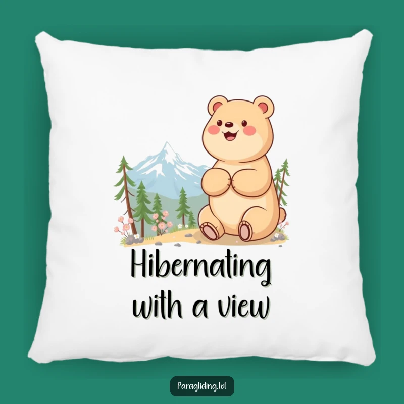 Funny Bear Mountain Pillow: Cozy Beaming Hiker - Hilarious Comfort Decor
