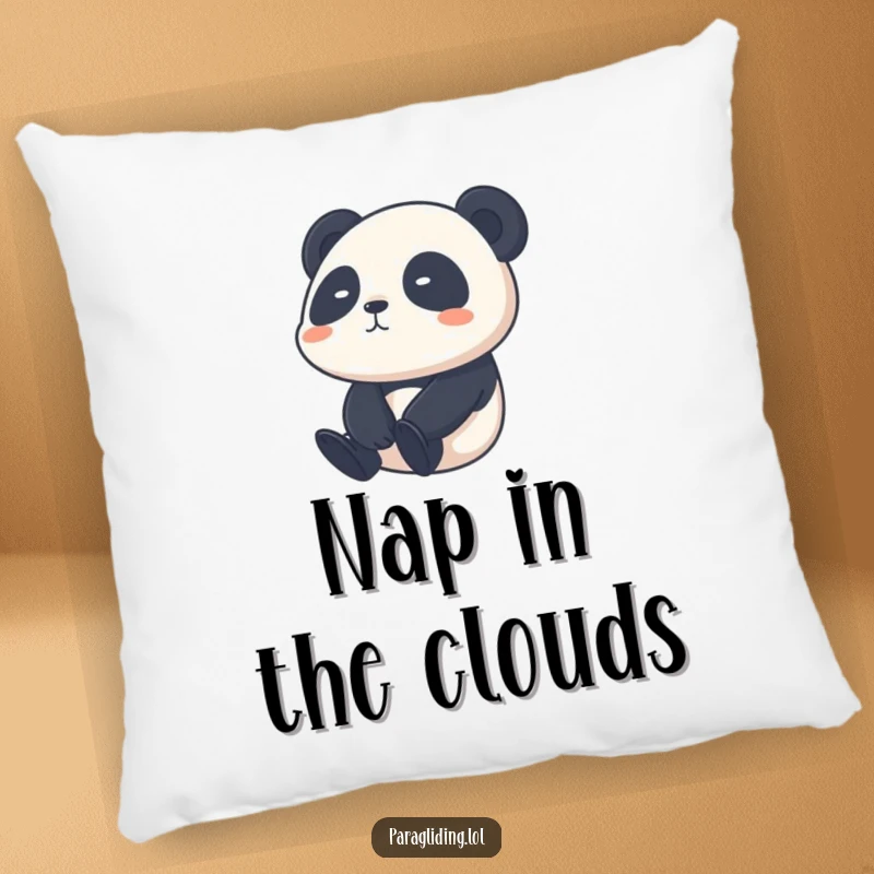 Funny shy panda pillow, featuring a soft, shy panda calmly drifting through the sky, bringing comfort and charm.