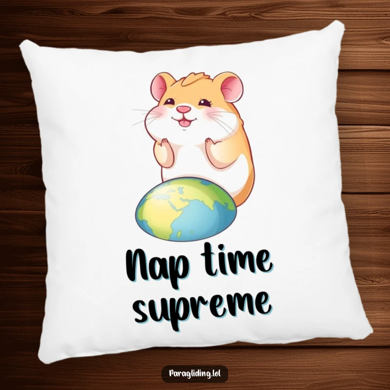 Funny hamster pillow featuring a smiling hamster looking down at the world, offering soft, humorous comfort.