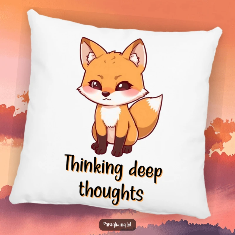 Funny pillow featuring a determined fox looking downwards with curiosity, providing comfort and a thoughtful, inquisitive vibe, superb funny gift.