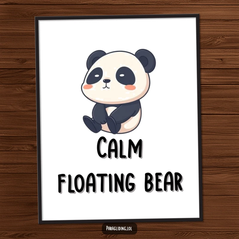 Funny shy panda digital art print, featuring a shy panda calmly drifting through the sky, ready for instant display.