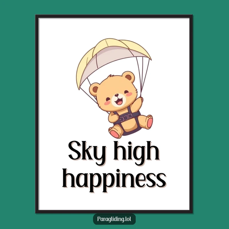 Funny Bear Cub Paraglider Digital Art Print: Instant Joyful Adventure Decor