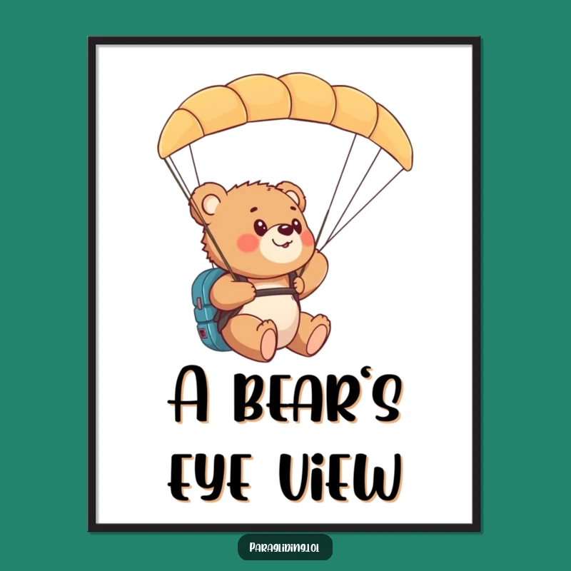 Funny Bear Cub Paragliding Digital Art: Print of Aerial Wonder and Joy
