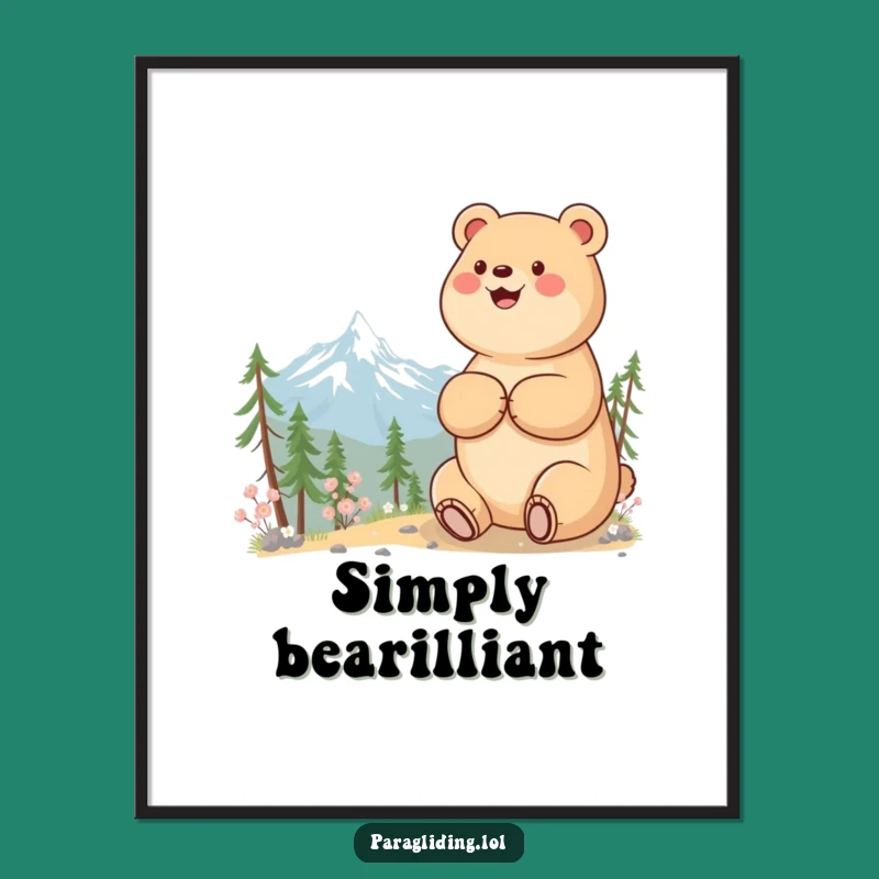 Funny Bear Mountain Digital Art: Beaming Hiker's View - Instant Hilarious Download