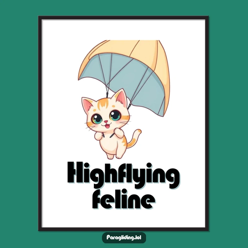 Funny Curious Cat Digital Print: Paraglider Adventure Wall Art