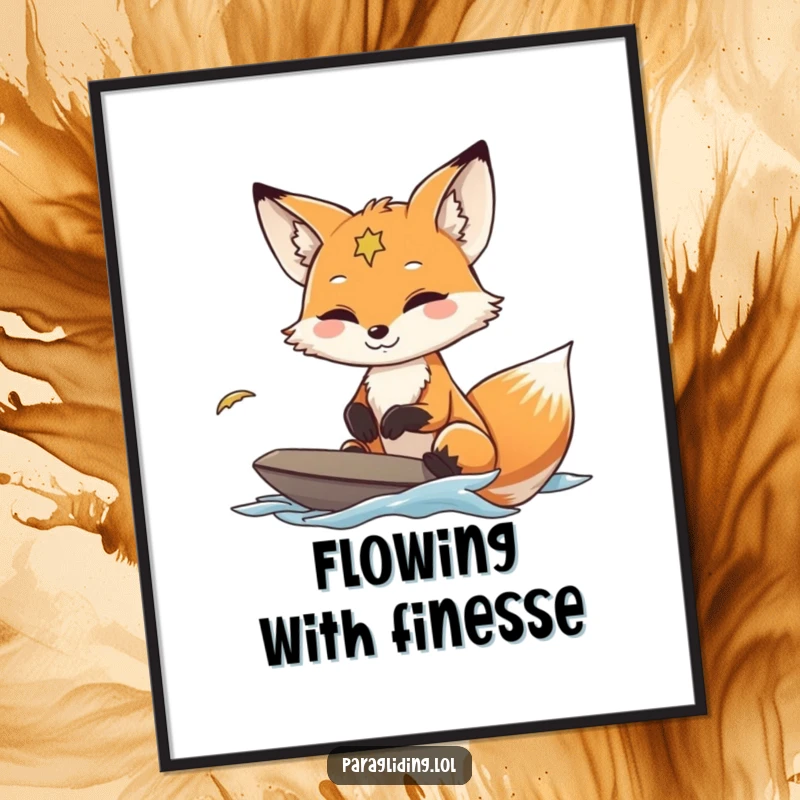 Funny Fox Paraglider Digital Art Print of a fox navigating wind currents with a calm smile, perfect for printing or digital use.