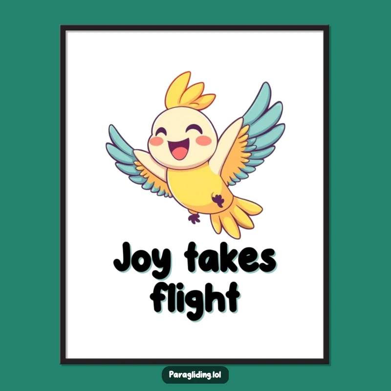 Funny Joyful Parrot Digital Print: Grinning Bird Soaring Wall Art