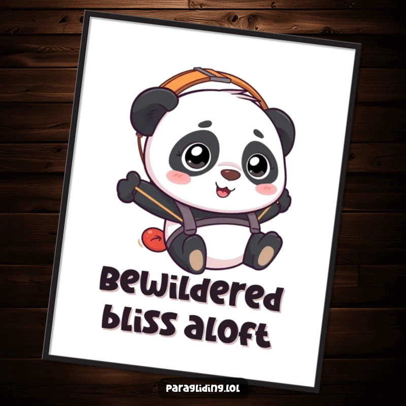 Funny Panda Paraglider Digital Art Print of a happy, bewildered panda paragliding, ready for print or digital display.