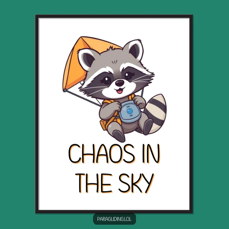 Funny Raccoon Paraglider Print - Mischievous Pilot Digital Art Gift