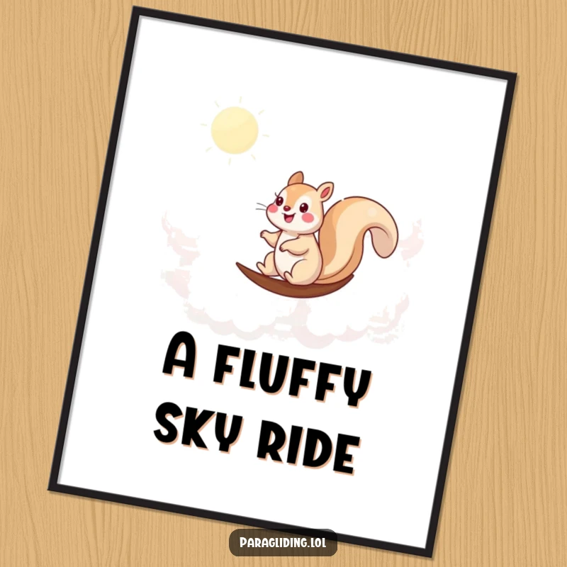 Funny squirrel sailing peacefully through clouds - instant digital art print for serene and humorous decor.