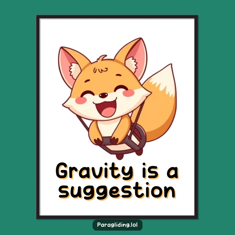 Funny Fox Paragliding Digital Art: Instant Joyful Adventure for Your Walls