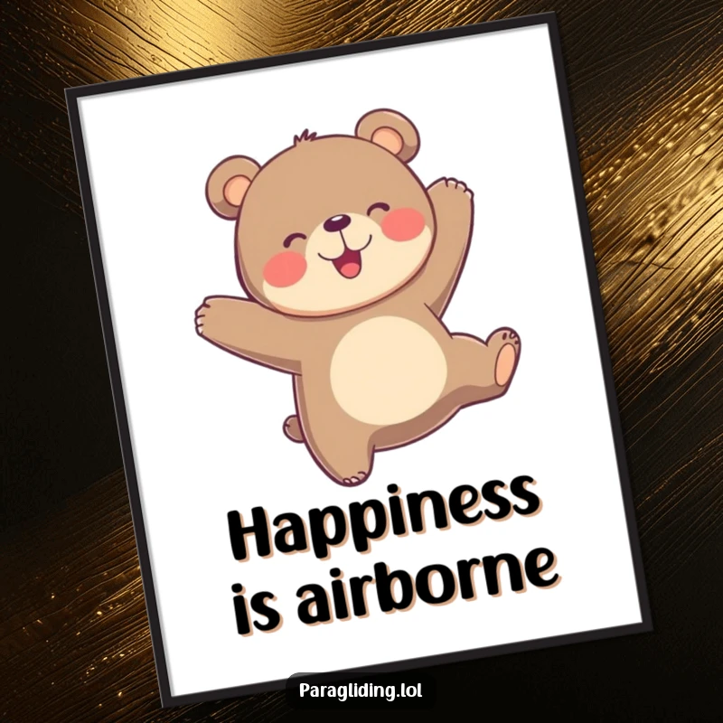 Funny playful bear bobs joyfully in the air, a digital art print capturing pure airborne delight and fun.