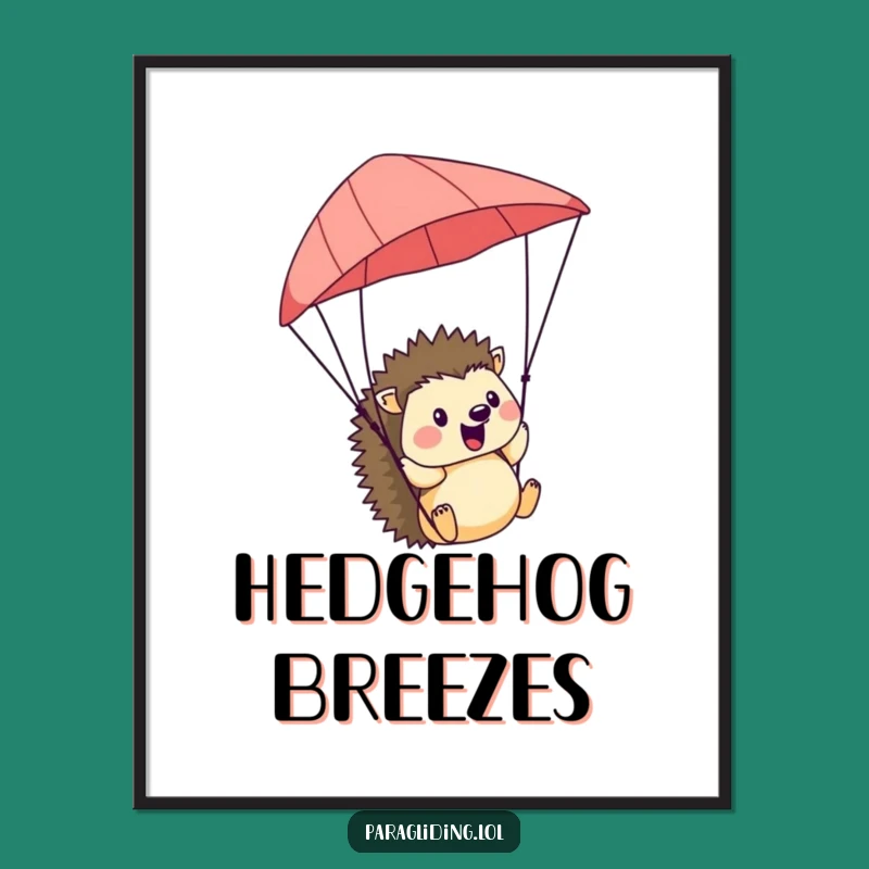 Funny Hedgehog Paraglider Digital Art: Instant Cheerful Decor for Your Space