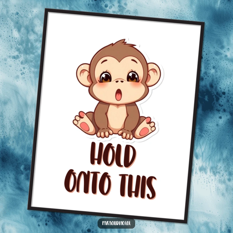Funny digital art print of a silly monkey with a shocked expression, appearing as if it’s about to tumble, instant download.