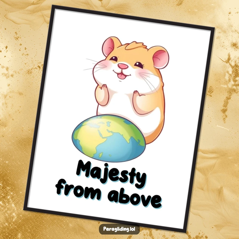 Funny hamster digital art print of a smiling hamster looking down at the world, a cheerful and humorous downloadable image.
