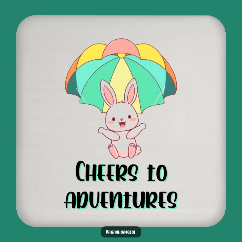 Funny Bunny Drink Coaster: Happy Bunny Parachuting, Protect Surfaces Joyfully