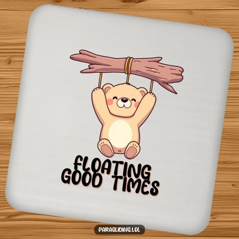 Funny bear coasters featuring a proud bear hanging peacefully in the air, protecting surfaces with hilarious style.