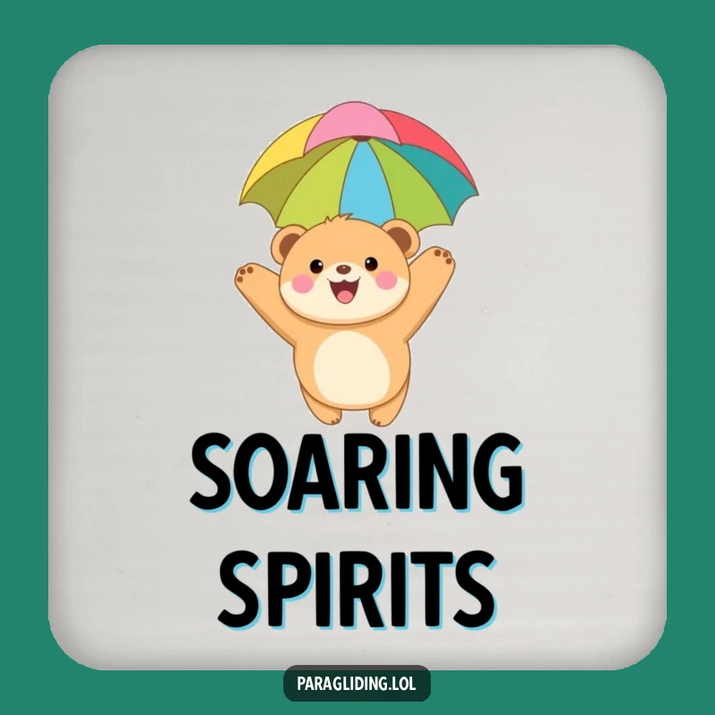 Funny Bear Cub Paragliding Coaster Set: Protect Tables with Adventure & Funny Gift.