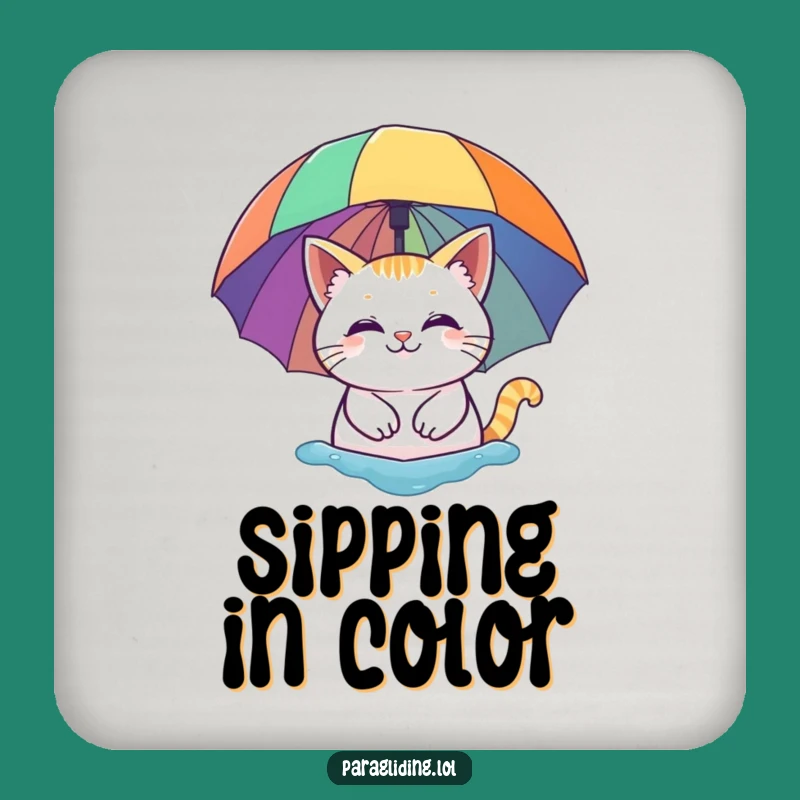 Funny Cat Rainbow Umbrella Coaster - Whimsical Cartoon Drink Protector