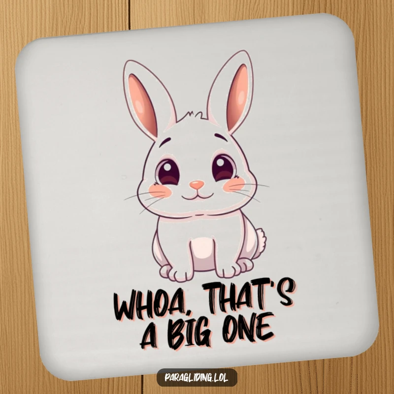 Funny coaster with a playful rabbit displaying wide, amazed eyes, adding humor to your surfaces.