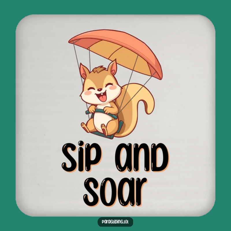 Funny Squirrel Paraglider Coaster: Giggling Pilot's Table Protector, Novelty Funny Gift
