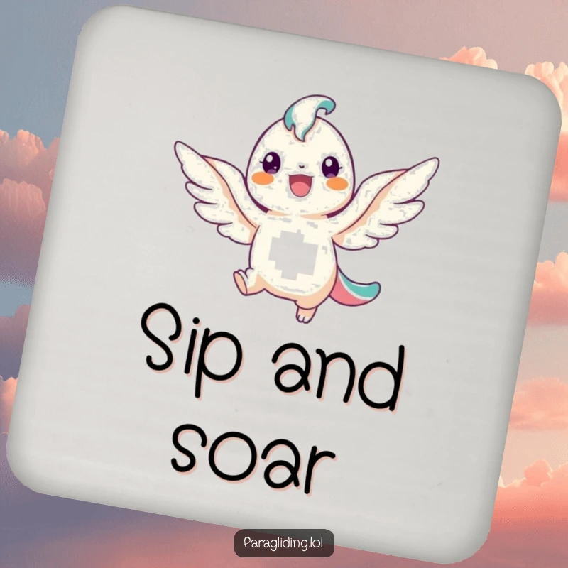 Funny drink coasters with a smiling winged creature descending, adding a touch of cheerful humor to protect surfaces during gatherings.