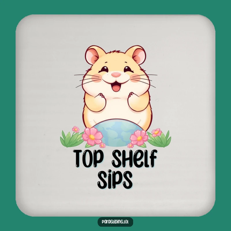 Funny Smiling Hamster World View Coaster: Protect Surfaces with Amusing Height